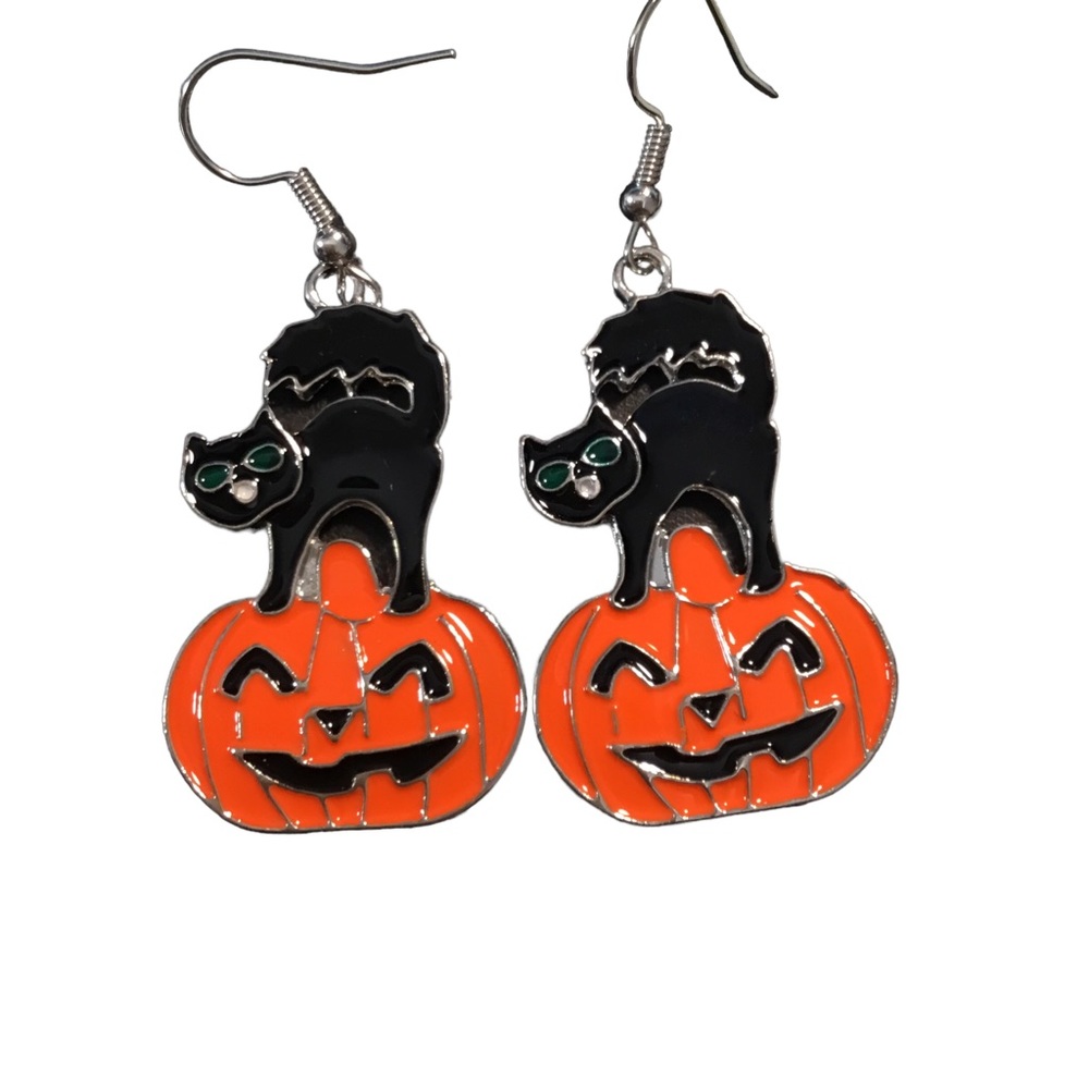 Pumpkin Earrings Black Cat NWOT Halloween